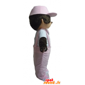 Beroemde mascotte Kiki's opgezette aap met een roze overalls - MASFR23478 - Celebrities Mascottes