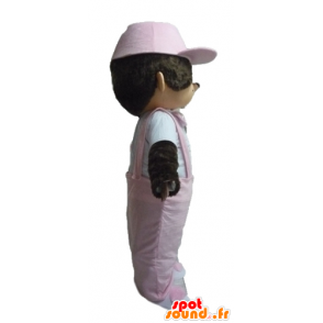 Kiki famous mascot stuffed monkey with a pink jumpsuit - MASFR23478 - Mascots famous characters