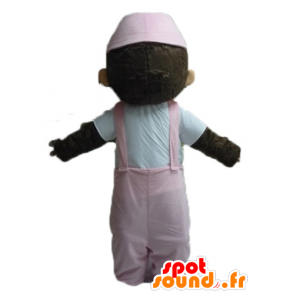 Kiki famous mascot stuffed monkey with a pink jumpsuit - MASFR23478 - Mascots famous characters