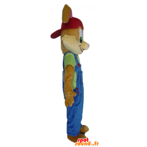 Brown-Kaninchen-Maskottchen, mit einem schönen blauen Overalls - MASFR23486 - Hase Maskottchen