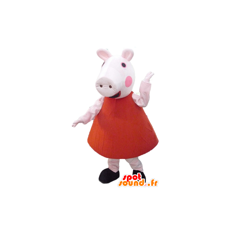 Maskotka Różowa świnia w czerwonej sukience - MASFR23494 - Maskotki świnia