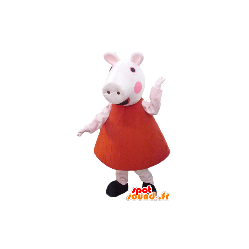 Pink pig mascot in red dress - MASFR23494 - Mascots pig