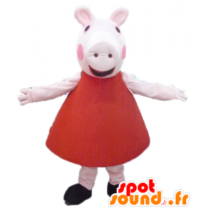 Maskot Pink prase v červených šatech - MASFR23494 - prase Maskoti