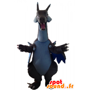 Gray dragon mascot, white and blue, very impressive - MASFR23496 - Dragon mascot