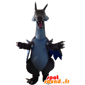 Grå drage maskot, hvitt og blått, veldig imponerende - MASFR23496 - dragon maskot