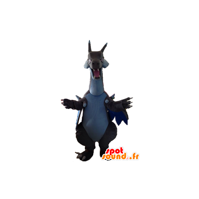 Cinza mascote dragão, branco e azul, muito impressionante - MASFR23496 - Dragão mascote