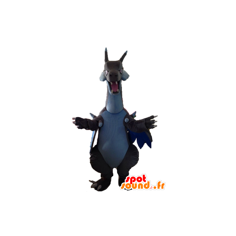 Grijs draak mascotte, wit en blauw, zeer indrukwekkend - MASFR23496 - Dragon Mascot