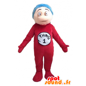 Jongen mascotte, rood pak en blauw haar - MASFR23500 - Mascottes Boys and Girls