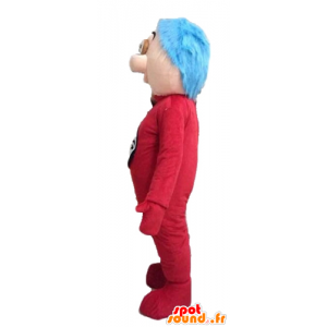 Mascote menino, terno vermelho e cabelo azul - MASFR23500 - Mascotes Boys and Girls