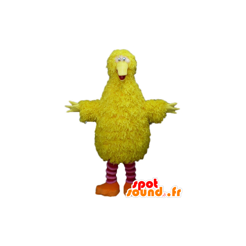 Mascot yellow and pink bird, fluffy, funny and hairy - MASFR23504 - Mascot of birds