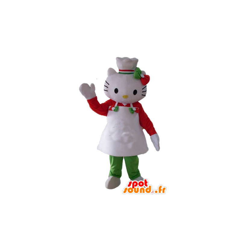 Hello Kitty maskot med forklæde og kokkehue - Spotsound maskot