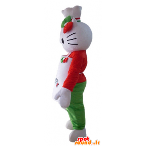 Hello Kitty maskot, med ett förkläde och en kockhatt -
