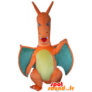 Mascotte de dragon orange, vert et jaune, géant - MASFR23508 - Mascotte de dragon