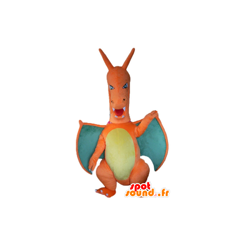 Mascotte de dragon orange, vert et jaune, géant - MASFR23508 - Mascotte de dragon