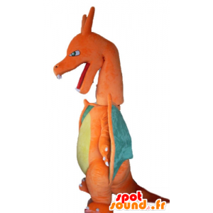 Mascotte de dragon orange, vert et jaune, géant - MASFR23508 - Mascotte de dragon