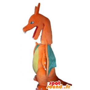 Mascotte de dragon orange, vert et jaune, géant - MASFR23508 - Mascotte de dragon