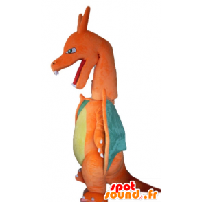 Oranssi lohikäärme maskotti, vihreä ja keltainen, jättiläinen - MASFR23508 - Dragon Mascot