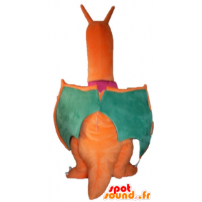Mascotte del drago arancione, verde e gialla gigante - MASFR23508 - Mascotte drago