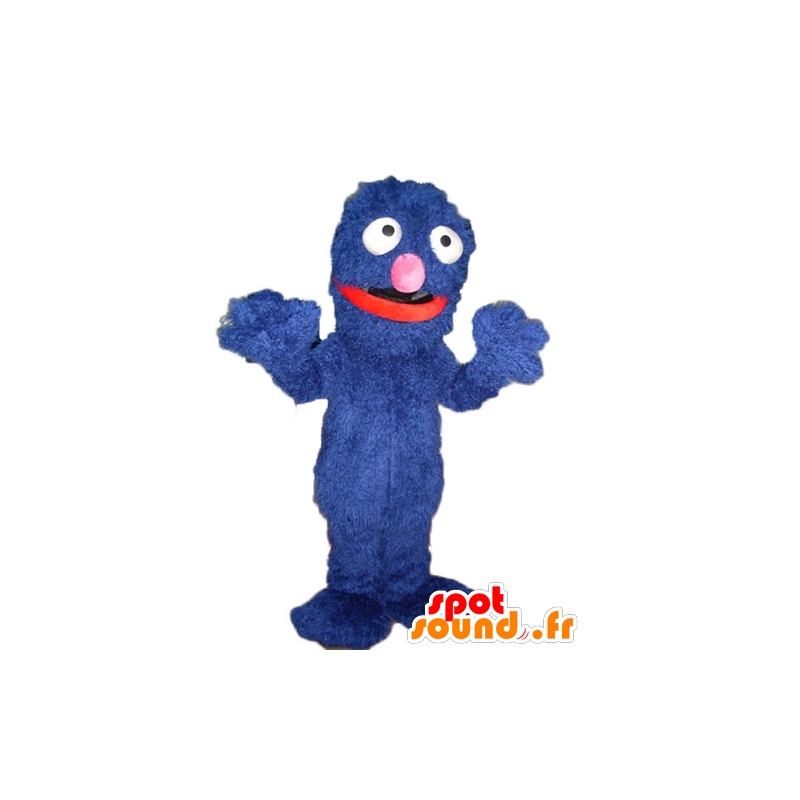 Blå monster maskot, blød, sjov og behåret - Spotsound maskot
