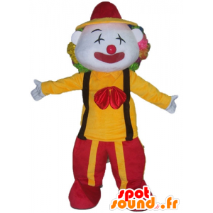 Clown Maskottchen hält rote und gelbe - MASFR23516 - Maskottchen-Zirkus