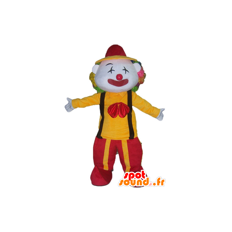 Clown Maskottchen hält rote und gelbe - MASFR23516 - Maskottchen-Zirkus