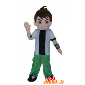 Boy maskot, tenåring i hvitt holde grønn og svart - MASFR23517 - Maskoter gutter og jenter