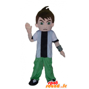 Mascota del muchacho, vestido blanco adolescente, verde y negro - MASFR23517 - Chicas y chicos de mascotas