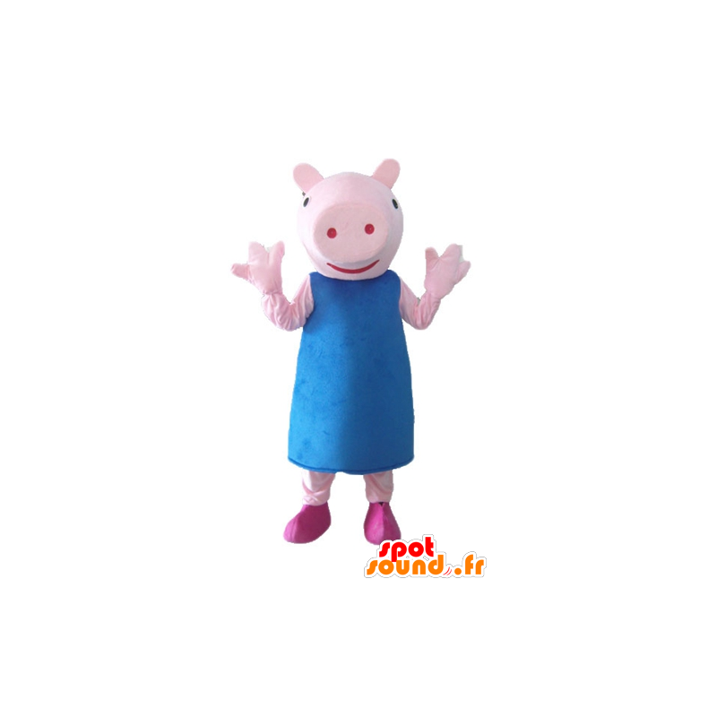 Mascot roze varken met een blauwe jurk - MASFR23519 - Pig Mascottes