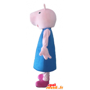 Mascot porco cor de rosa com um vestido azul - MASFR23519 - mascotes porco