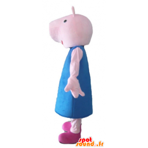Mascot roze varken met een blauwe jurk - MASFR23519 - Pig Mascottes