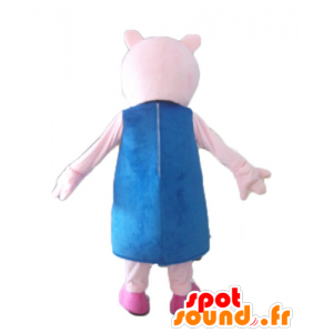 Mascot porco cor de rosa com um vestido azul - MASFR23519 - mascotes porco