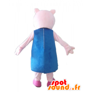 Μασκότ ροζ χοίρου με ένα μπλε φόρεμα - MASFR23519 - Γουρούνι Μασκότ