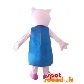 Mascot porco cor de rosa com um vestido azul - MASFR23519 - mascotes porco