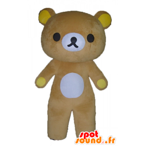 Maskot stor bamse brunt, gult og hvitt - MASFR23526 - bjørn Mascot