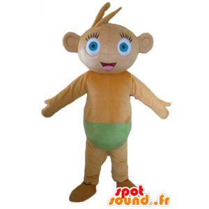 Macaco mascote marrom, de olhos azuis, com um deslizamento verde - MASFR23534 - macaco Mascotes