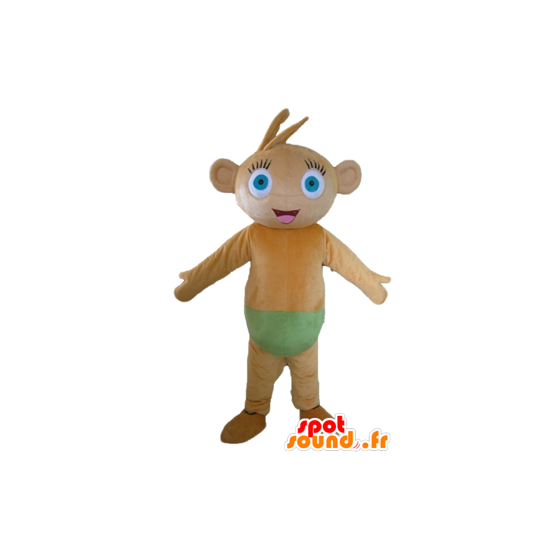 Brązowy małpa maskotka, niebieskooka, z zielonym poślizgu - MASFR23534 - Monkey Maskotki