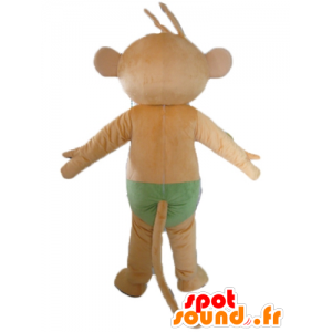 Brown monkey mascot, with blue eyes, with a green slip - MASFR23534 - Mascots monkey
