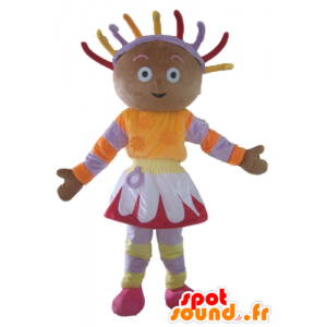Afrikansk tjejmaskot, färgglad outfit - Spotsound maskot