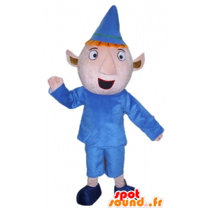 Mascote leprechaun vermelho, rosado, vestido com uma roupa azul - MASFR23548 - Mascotes humanos