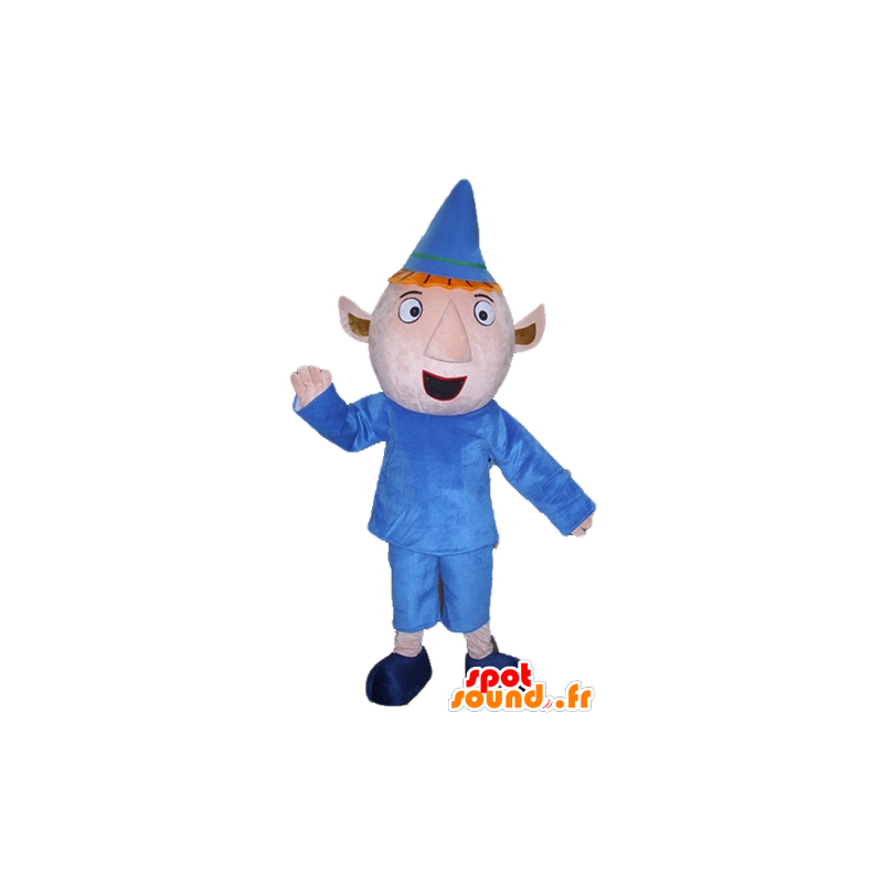 Mascotte de lutin roux, tout rose, habillé d'une tenue bleue - MASFR23548 - Mascottes Humaines