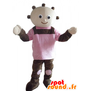 Mascotte de poupée, de poupon géant, marron et rose - MASFR23550 - Mascottes Humaines