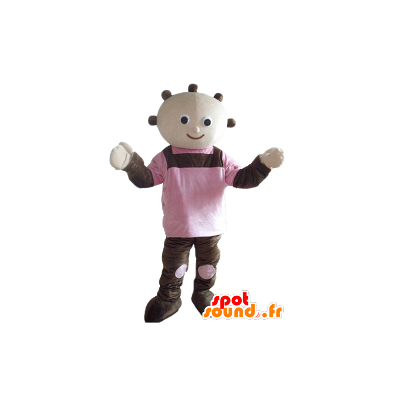 Bambola mascotte, bambino gigante, marrone e rosa - MASFR23550 - Umani mascotte