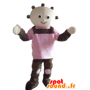 Bambola mascotte, bambino gigante, marrone e rosa - MASFR23550 - Umani mascotte