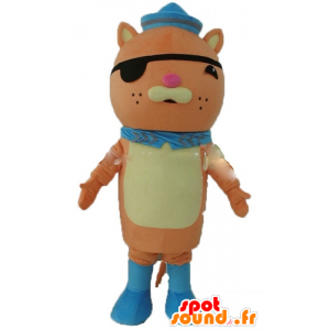 Arancione mascotte gatto, con una benda sull'occhio e un cappello da marinaio - MASFR23567 - Mascotte gatto