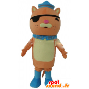 Mascote gato alaranjado, com um tapa-olho e um chapéu do marinheiro - MASFR23567 - Mascotes gato