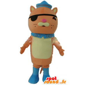 Mascote gato alaranjado, com um tapa-olho e um chapéu do marinheiro - MASFR23567 - Mascotes gato