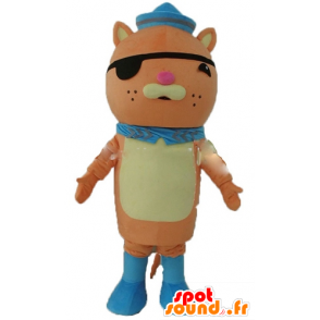 Orange cat mascot, with an eye patch and a sailor hat - MASFR23567 - Cat mascots