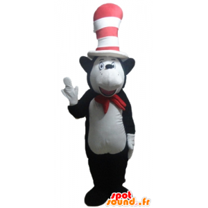 Mascot av svart og hvit bjørn, mus, med en stor lue - MASFR23570 - bjørn Mascot