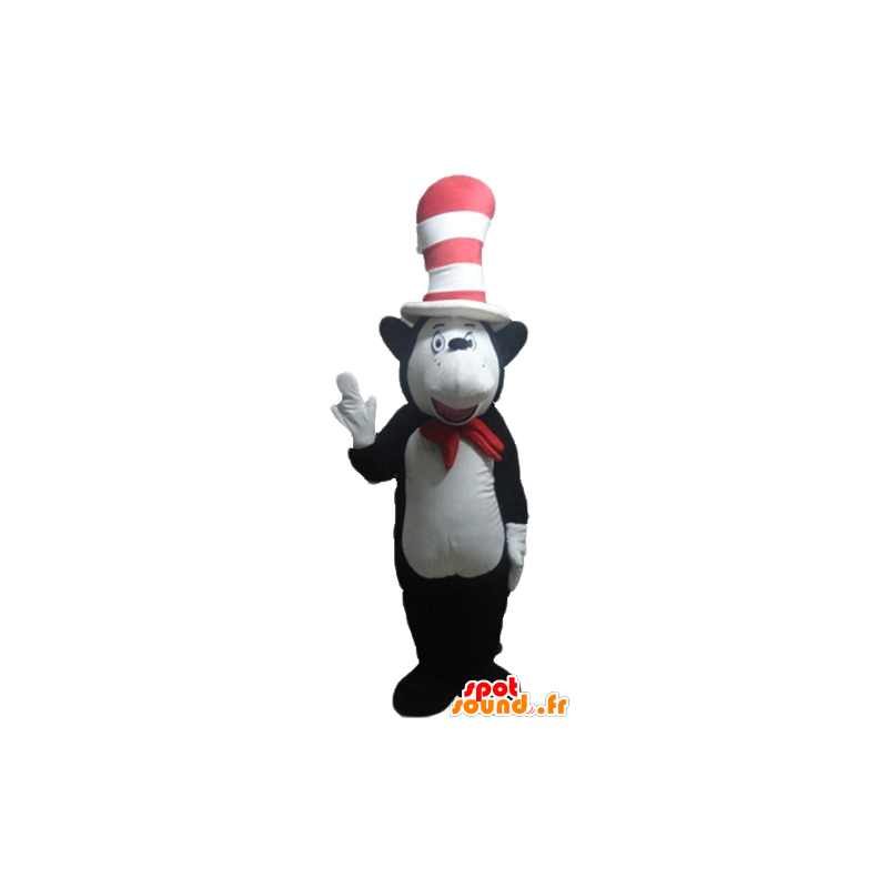 Mascot black and white bear, mouse, with a big hat - MASFR23570 - Bear mascot