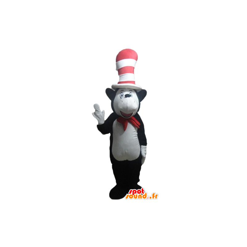 Mascotte d'ours noir et blanc, de souris, avec un grand chapeau - MASFR23570 - Mascotte d'ours